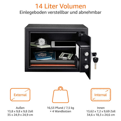 Amazon Basics Digitaler Sicherheitstresor Stahl - 14L Schwarz
