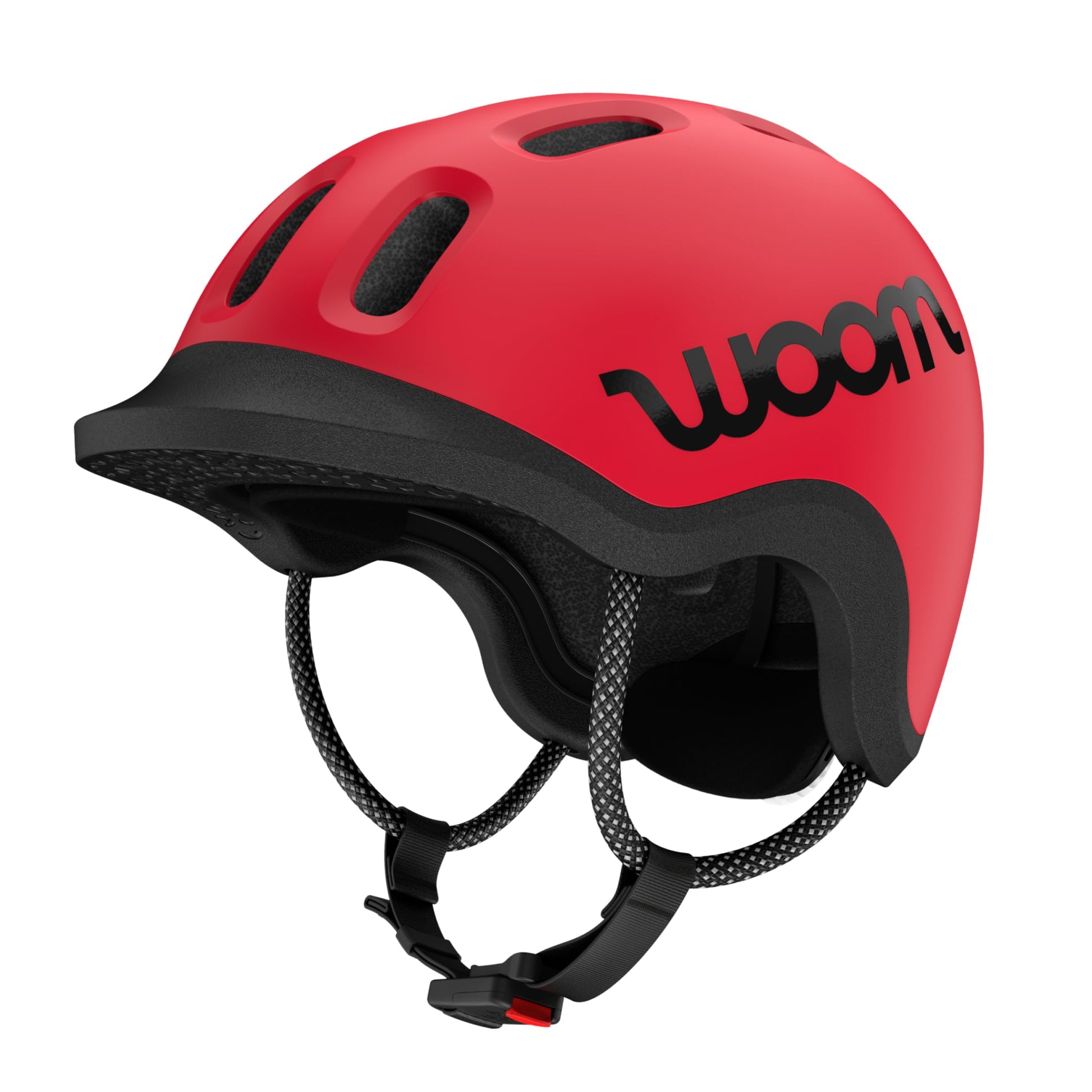 woom READY Kinder Fahrradhelm Rot Grösse M (53–57 cm) – mit flexiblem Schirm und reflektierenden Elementen