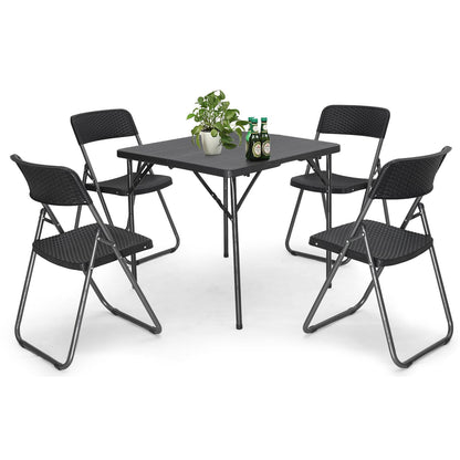 Sekey Garten-Essgruppe für 4 Personen, klappbar, Polyrattan schwarz – Sitzgruppe mit vier Stühlen und Tisch