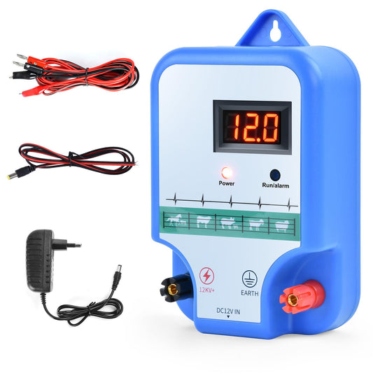 YYYuYong Weidezaungerät Elektrisch - 15KM Reichweite, 230V/12V. Grünes, blockförmiges Gerät erzeugt Impulse für Elektrozäune.