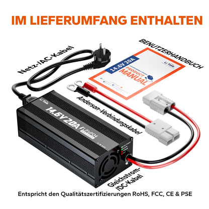 LiTime LiFePO4 Batterieladegerät 14,6V 20A mit Anderson Stecker