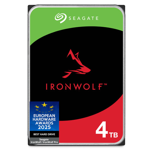 Seagate IronWolf 4TB NAS Interne Festplatte HDD (3.5 Zoll), rechteckig, metallisch-silber. Speichert Daten in NAS-Systemen.