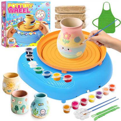 Weilim Töpferscheibe Set für Kinder mit Ton und Werkzeug, Blau – Töpferset mit Drehteller, Fusspedal und Bastelzubehör