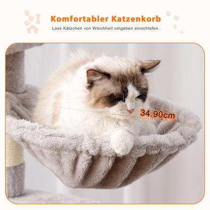 Heybly HCT036W Mehrstöckiger Kratzbaum – 178 cm hoch, hellgrau