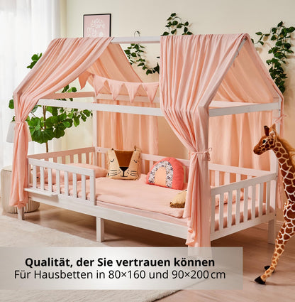 ALAVYA HOME Hausbett Deko Set 3-tlg Bio-Musselin Kinderzimmer - Hellrosa