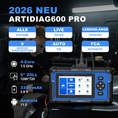 TOPDON ArtiDiag600 Pro OBD2 Diagnosegerät mit 9 Servicefunktionen