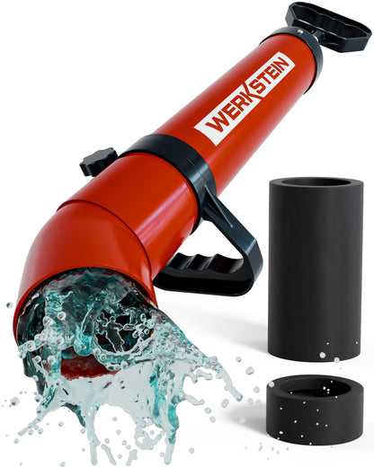 WERKSTEIN Rohrreinigungspumpe – Hochdruck Abflussreiniger. Blaue Handpumpe. Befreit verstopfte Rohre effektiv per Wasserdruck.