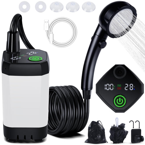 Spopal tragbare Campingdusche mit Akku 6000mAh, Pumpe und Duschkopf – mobile Dusche für Camping und Reisen