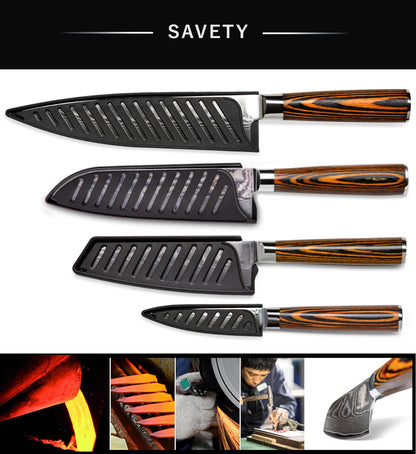 Wolfblood 4er Damastmesser Set – Profi Chef & Santoku