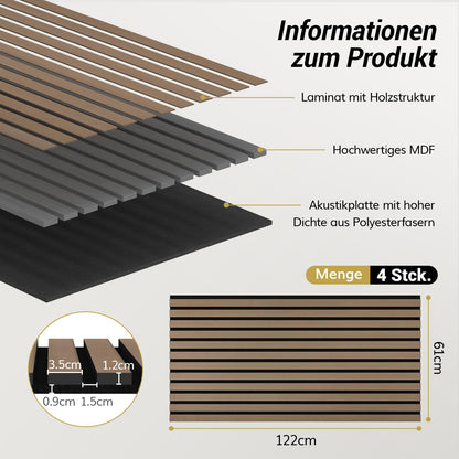 TONOR 3D Holz Akustikpaneele – Selbstklebend 4er Set Braun