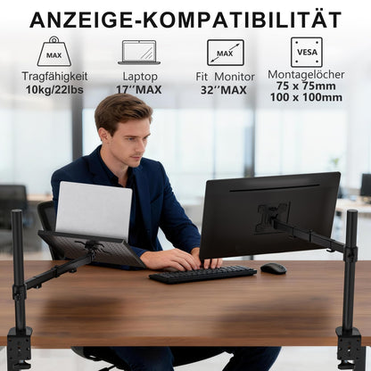 WALI Laptop Halterung M00LP für Schreibtisch bis 17 Zoll, schwarz