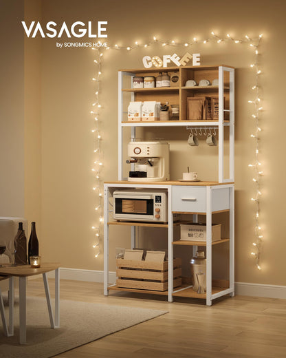 VASAGLE Küchenregal KKS015Y02 mit Steckdosen goldeichen-wolkenweiss