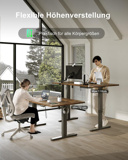 Devoko Steh-Sitz-Schreibtisch Elektrisch 160x80cm Vintage-Braun