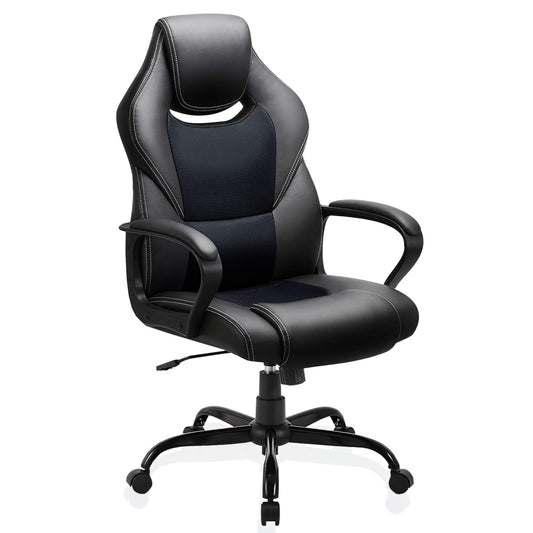 BASETBL Chefsessel Ergonomisch 150kg – PU Leder Schwarz. Ergonomischer Bürostuhl für langes, komfortables Sitzen.