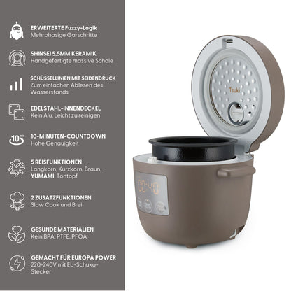 Yum Asia Tsuki Mini-Reiskocher 0.45L Keramikschüssel - Pebble Grey