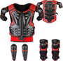 Fansport Motorrad Schutzjacke Kinder, 5-teiliges Protektoren-Set, Rot mit Brustpanzer, Knie- und Ellbogenschonern