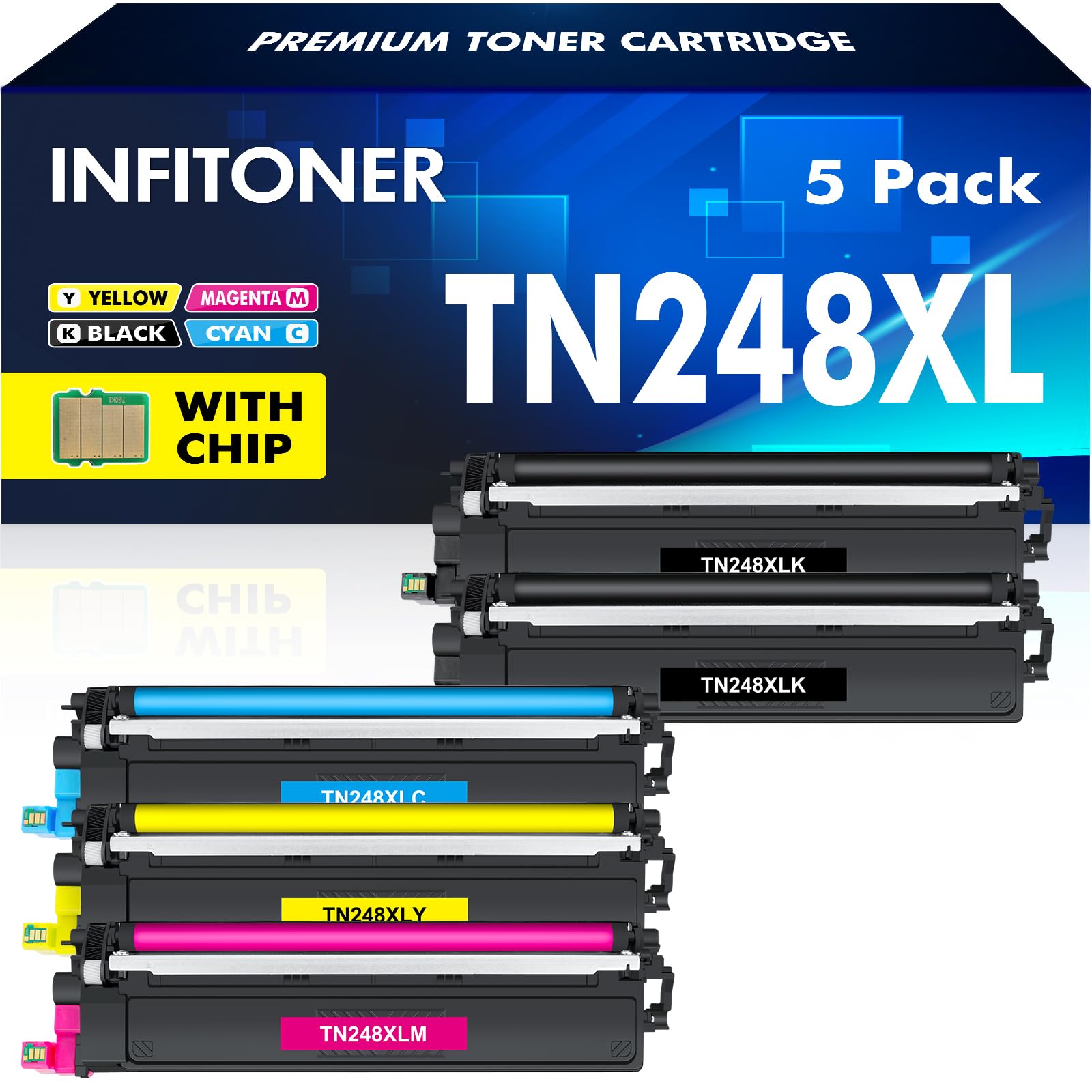 INFITONER TN248XL Toner 5er-Pack kompatibel für Brother MFC-L3760CDW, fünf Tonerkartuschen mit Chip