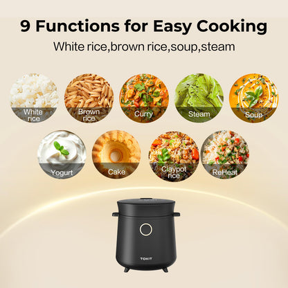 TOKIT Reiskocher Mini Multikocher – 1.5L Edelstahl für 1-2 Personen