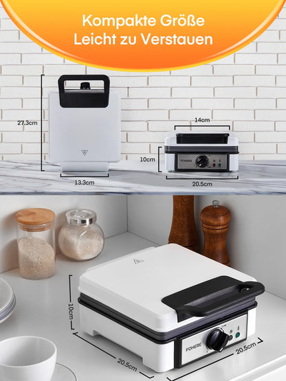 FOHERE Waffeleisen XL für 2 Waffeln, 1200 Watt, antihaftbeschichtet