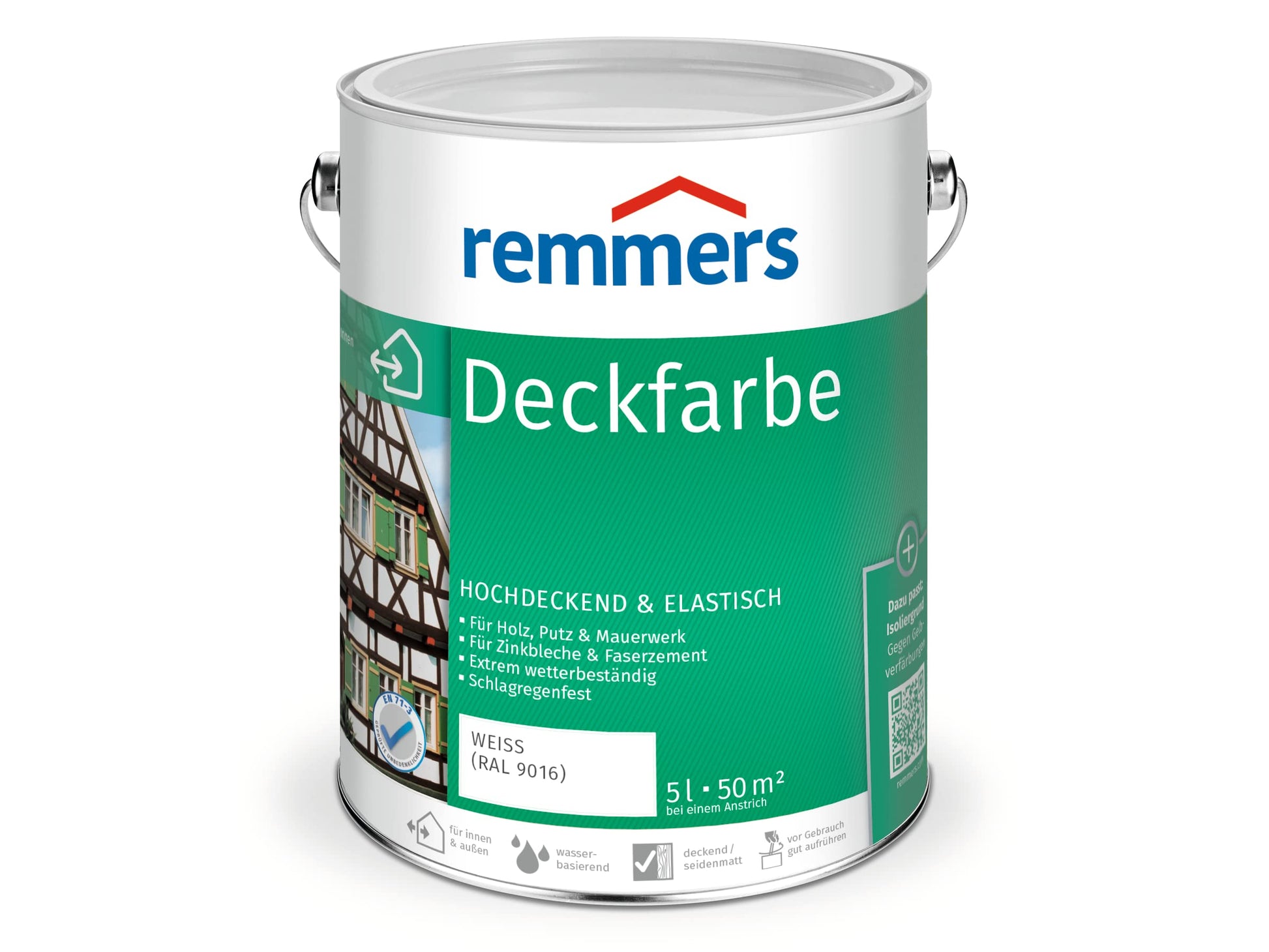 Remmers Deckfarbe Weiss RAL 9016 Wetterschutzfarbe 5 Liter, Gebinde für innen und aussen