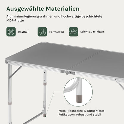 WOLTU Campingtisch Klapptisch 120 x 60 cm, höhenverstellbar, Grau