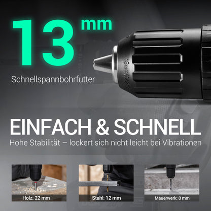 DCA Akku-Schlagbohrmaschine Set 20V, 40 Nm, 13 mm Bohrfutter