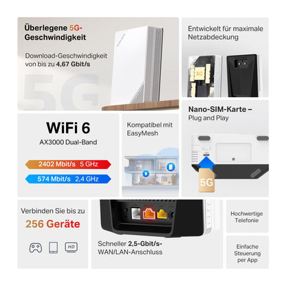 Mercusys MB520-5G 5G LTE Router mit Wi-Fi 6 AX3000 Dualband WLAN