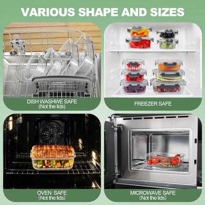 Skroam Glasbehälter Set mit Deckel, 24-teilig, BPA-frei
