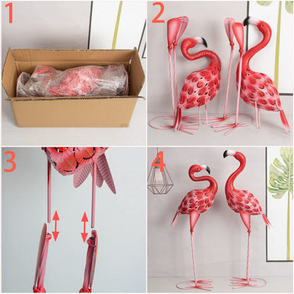 XONOR Flamingo Gartenstatuen aus Metall, 2er-Set, rosa, 65/59 cm