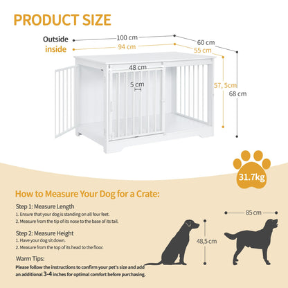 Hzuaneri Hundekäfig Möbel Indoor 100cm – Weiss Holz Schiebetüren