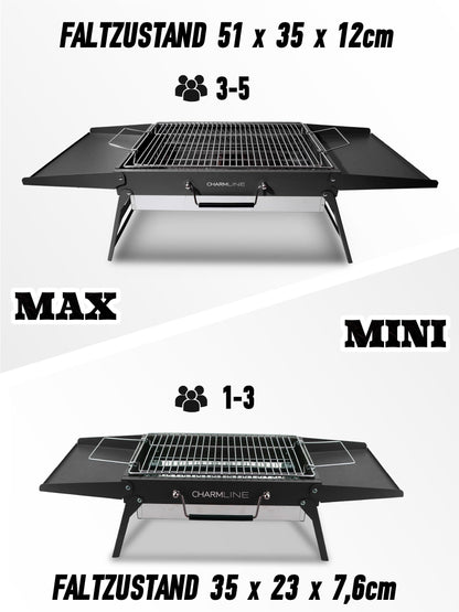 Charmline Holzkohlegrill faltbar, tragbarer Campinggrill schwarz