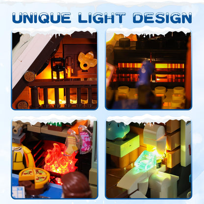 FUNWHOLE Christmas Ski House Klemmbausteine LED, 2187 Teile