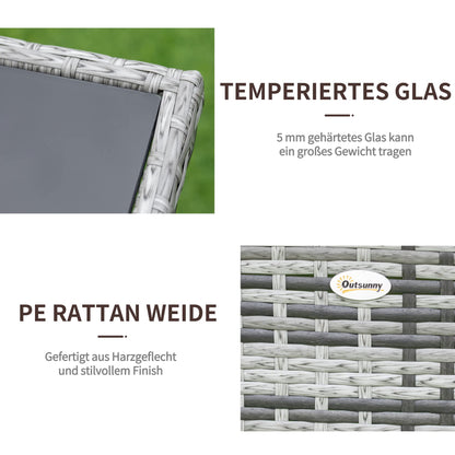 Outsunny Gartentisch Polyrattan Glastisch - grau 150x85cm