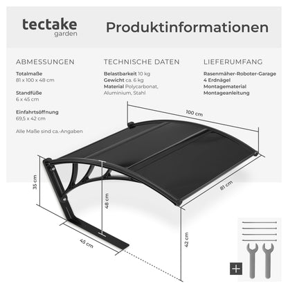 tectake Mähroboter Garage, Überdachung mit gewölbtem Dach, schwarz
