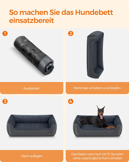 Feandrea Hundebett XXL, Leinenoptik, waschbarer Bezug, dunkelgrau