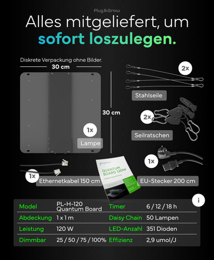 Plug & Grow LED Pflanzenlampe Vollspektrum mit Timer - 120W
