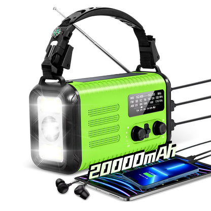 Puyinii P-Condor 1 Notfall-Solar-Kurbelradio mit Wetterradio, hellgrün, mit Solarpanel und Handkurbel