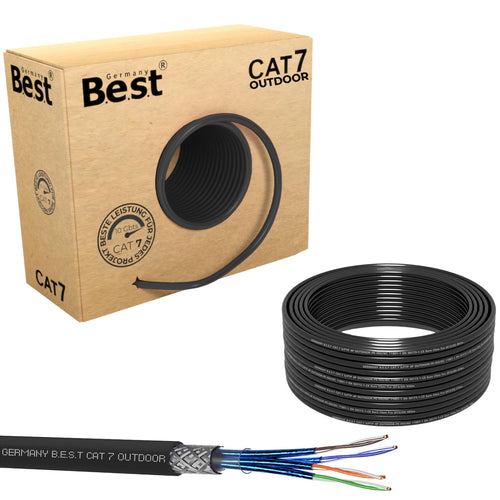 B.E.S.T-Germany Cat 7 Verlegekabel Erdkabel Outdoor 50 m schwarz, Netzwerkkabel mit PE-Aussenmantel