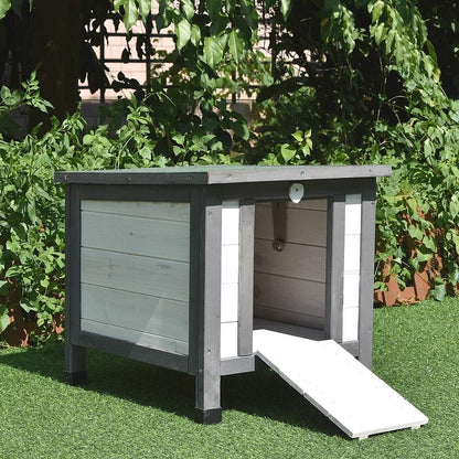 Melko Katzenhaus Grau/Weiss 50x45x43 cm mit klappbarem Dach und Rampe