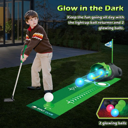 TERRAMUS Minigolf Set für Kinder, Indoor und Outdoor, LED-Ballrückgabe