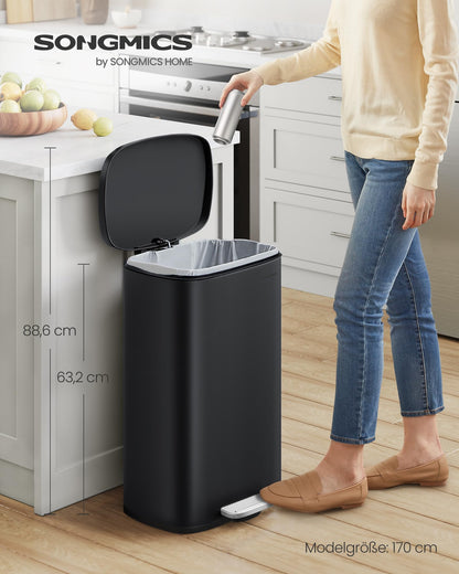 SONGMICS Mülleimer Küche 50L Treteimer Schwarz LTB050B02