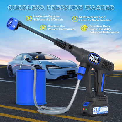 Blucky Hydro Blast Akku-Hochdruckreiniger mit 2 Akkus und 6-in-1 Düse