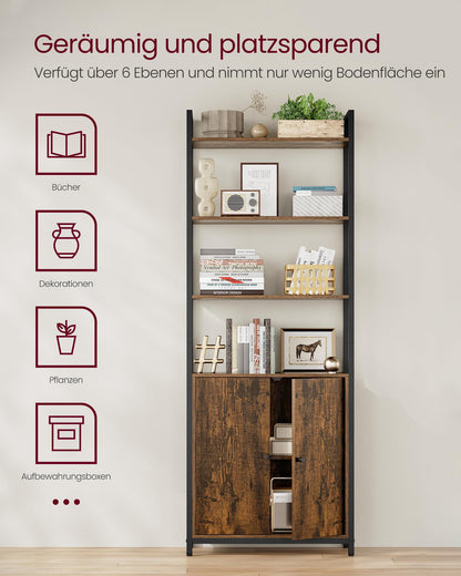 VASAGLE Bücherregal LLS133K01, Standregal mit Türen, 6 Ebenen
