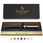 Scriveiner Tintenroller schwarz mit Echtvergoldung und Schmidt-Mine, Korpus aus lackiertem Messing