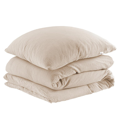 Pure Label Musselin Bettwäsche 135x200 cm + Kissenbezug 80x80 cm beige, 100 % Baumwolle