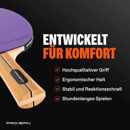 PRO-SPIN Tischtennisschläger-Set mit 3-Sterne-Bällen und Tasche