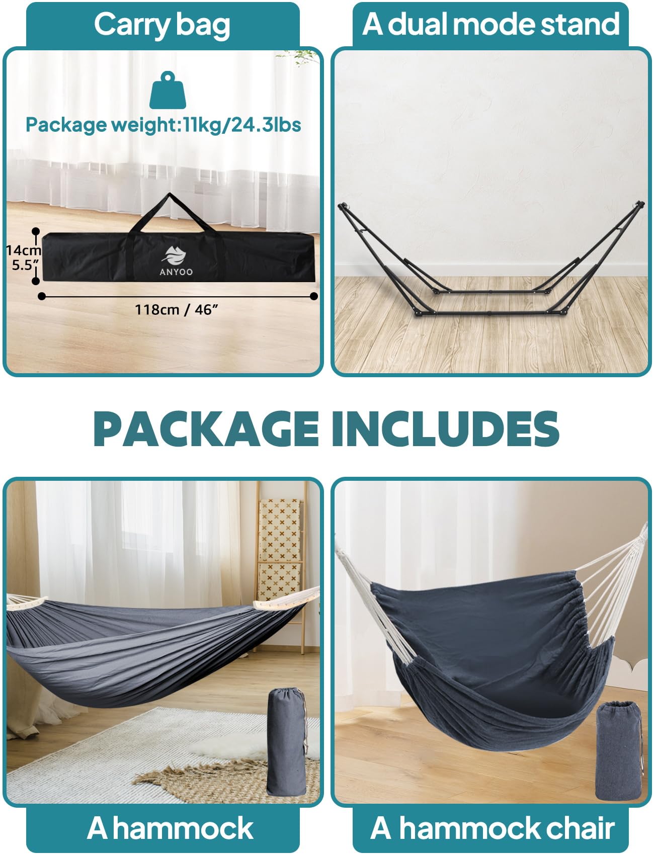 Hängematte & Hängesessel Set klappbar – 2-in-1 Gestell 200kg –