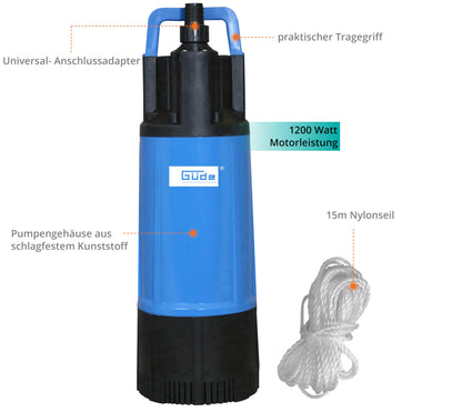 Güde Drucktauchpumpe GDT 1200 (1200 W, 6000 l/h, 40 m Förderhöhe)