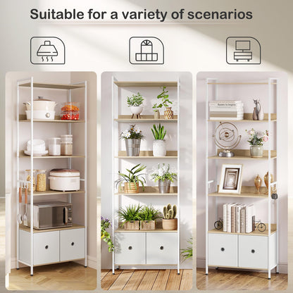 WOLTU Bücherregal mit 5 Ablagen, 2 Schubladen - Helle Eiche Weiss