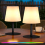 uuffoo Solar Tischlampe Outdoor 2 Stück IP44 RGB Kabellos Schwarz – Solarleuchte mit Metallbasis für Terrasse und Garten
